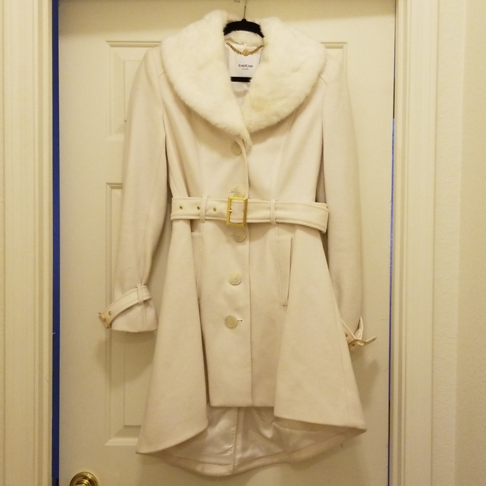 bebe white peacoat
